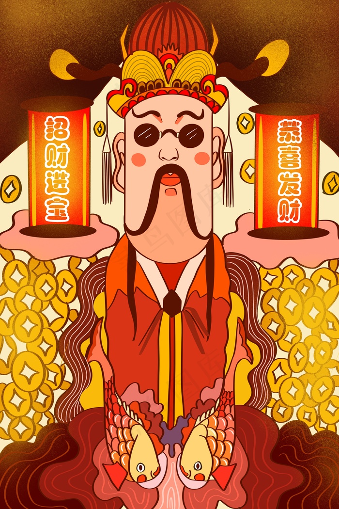 新年卡通财神喜庆海报
