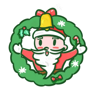 圣诞节平安夜可爱手绘花环圣诞老,免抠元素