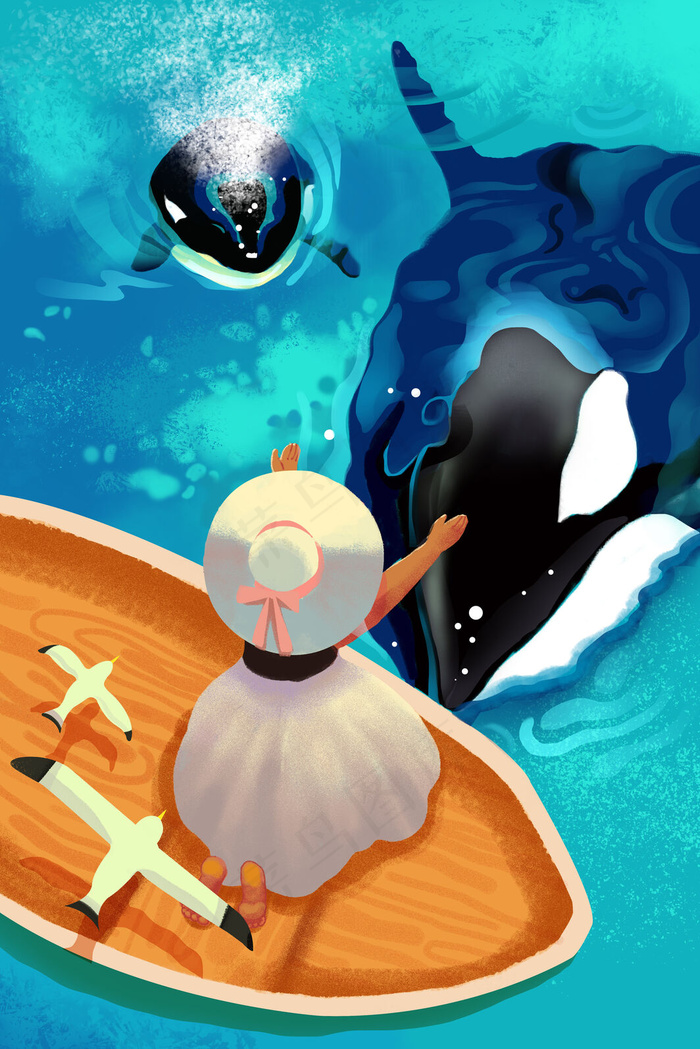 治愈系主题女孩与鲸鱼母女(3545X5315(DPI:300))psd模版下载