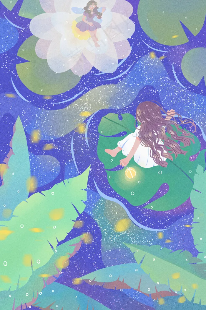冷色调夏天卡通小清新简约立夏节日配图夏夜(3545X5315(DPI:300))psd模版下载