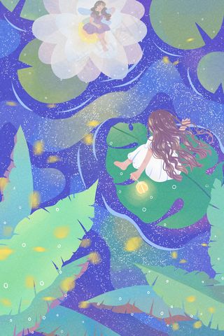 冷色调夏天卡通小清新简约立夏节日配图夏夜