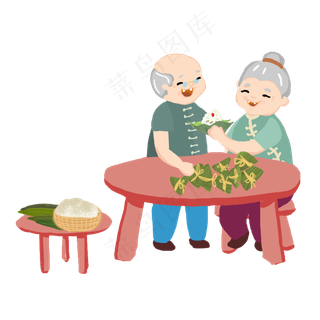 端午可爱爷爷奶奶png素材