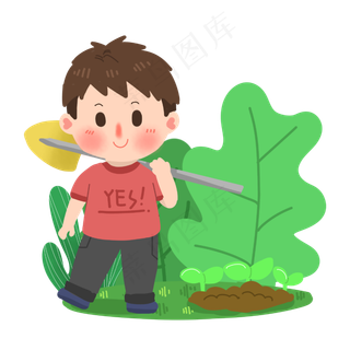 植树节卡通男生种树PNG素材