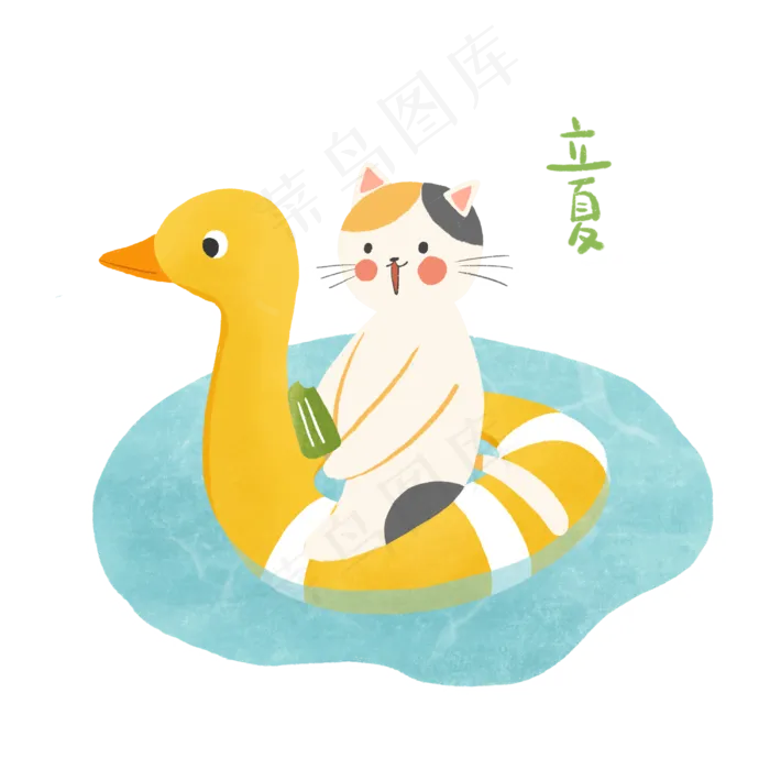 立夏节气猫咪泳池游泳圈猫咪PNG