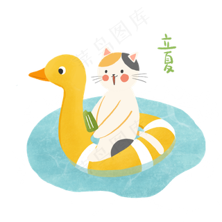 立夏节气猫咪泳池游泳圈猫咪PNG