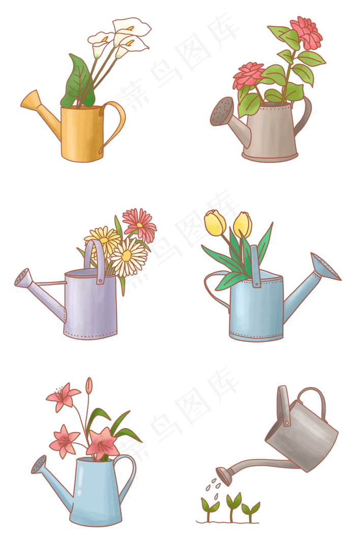 水壶和花朵插图组图PNG免抠素材