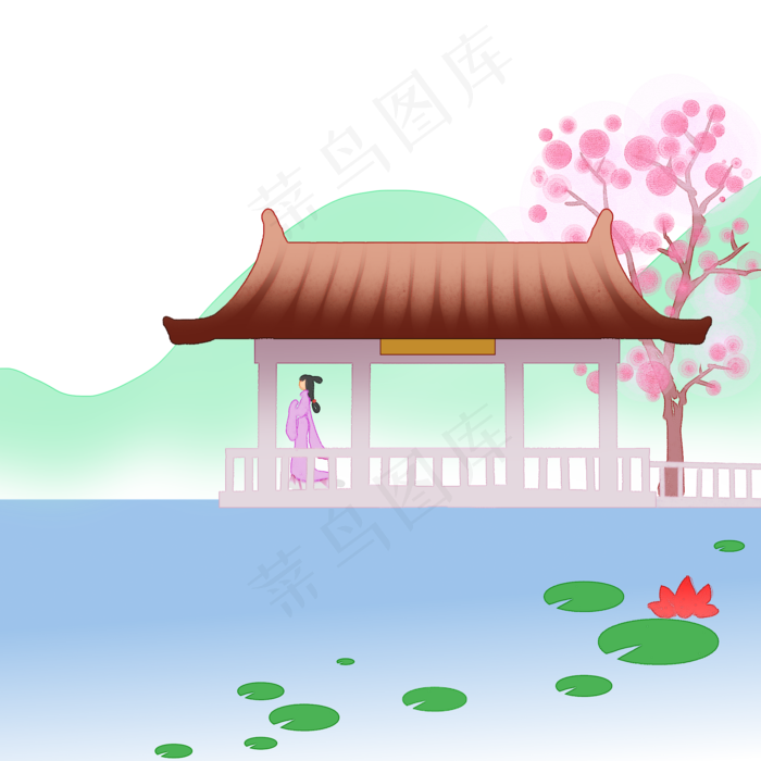 江汀望亭古风风景仕女