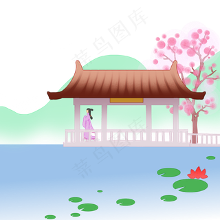 江汀望亭古风风景仕女