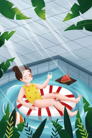 夏天夏日夏季女孩游泳大暑立夏24节气清凉