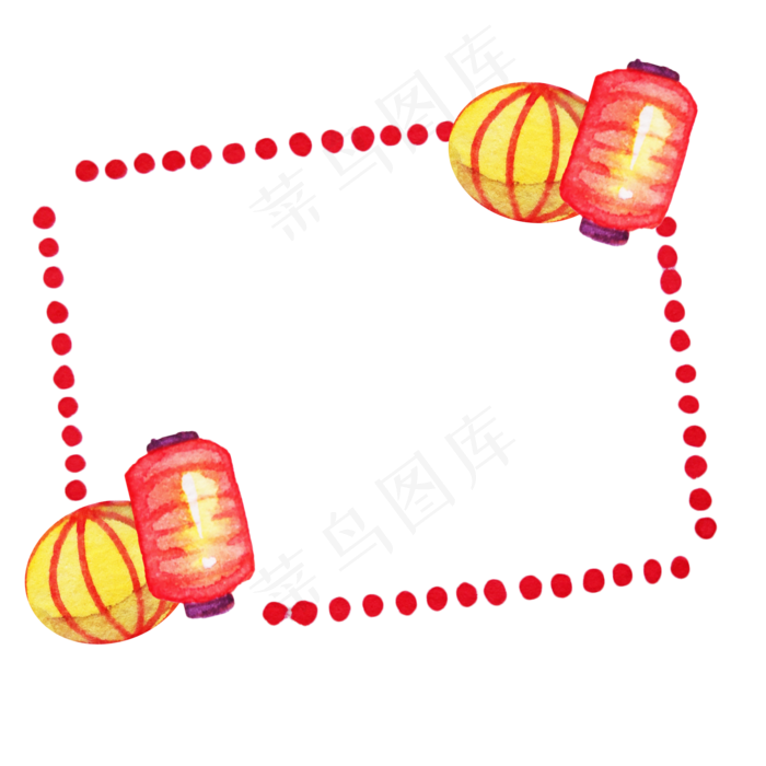 卡通手绘新年灯笼边框插画,免抠元素