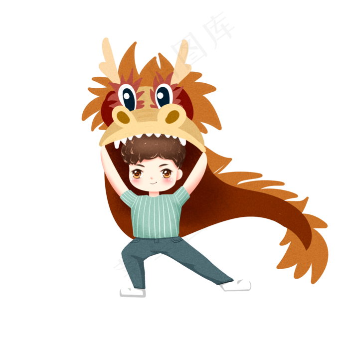 二月二龙抬头一个人舞龙民俗透明,免抠元素