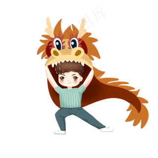 二月二龙抬头一个人舞龙民俗透明,免抠元素