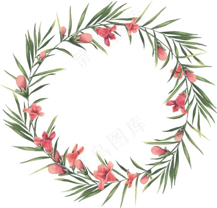 森系小清新水彩手绘绿叶花环ai矢量模版下载