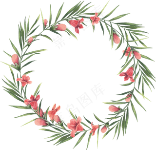 森系小清新水彩手绘绿叶花环