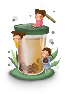 美食珍珠奶茶和女孩,免抠元素