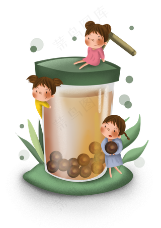 美食珍珠奶茶和女孩,免抠元素