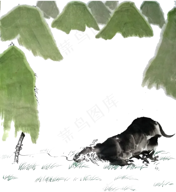 牛水墨山水青山PNG清明春天装(1125X2436(DPI:72))psd模版下载