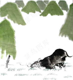 牛水墨山水青山PNG清明春天装