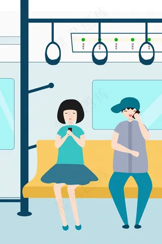 地铁上看手机的人