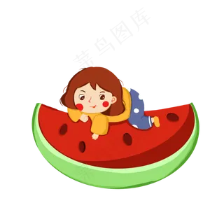 夏日吃西瓜的女孩素材