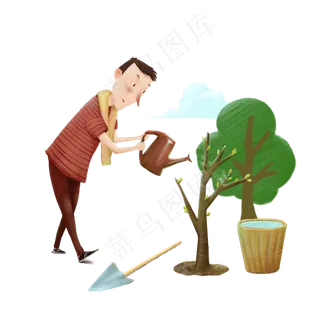 植树节浇水的小男孩