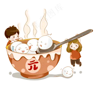 元宵节红色温馨男女孩欢庆元宵PNG,免抠元素