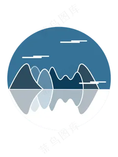 蓝色夏天山水风景矢量PNG