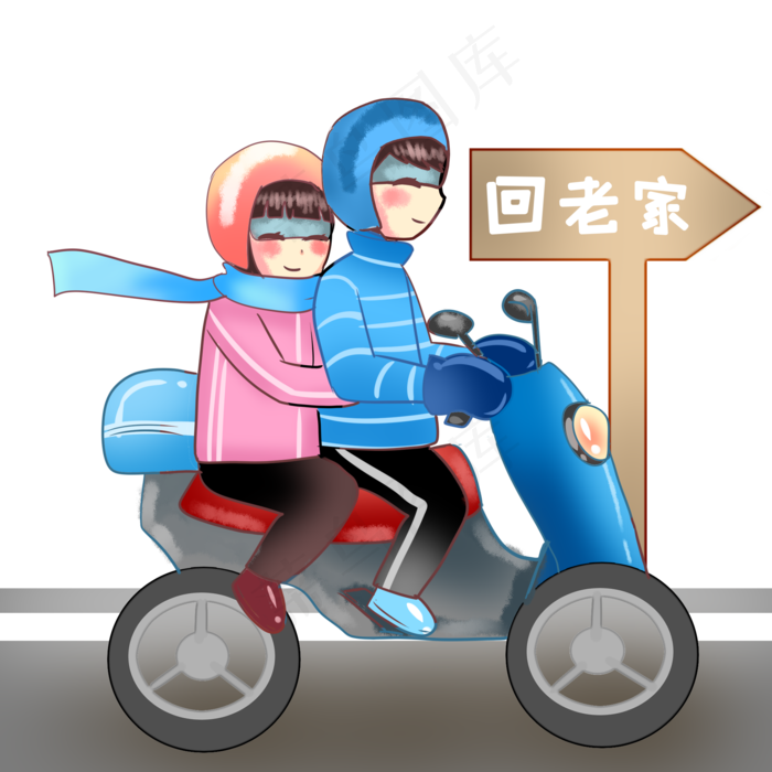 2020鼠年春运骑车回家,免抠元素
