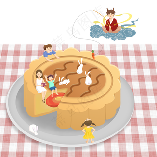 中秋月饼元素浪漫想象PNG图,免抠元素