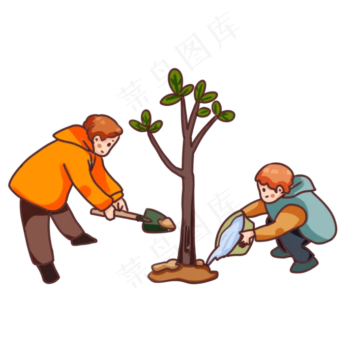 手绘卡通植树节户外植树(2000X2000(DPI:300))psd模版下载