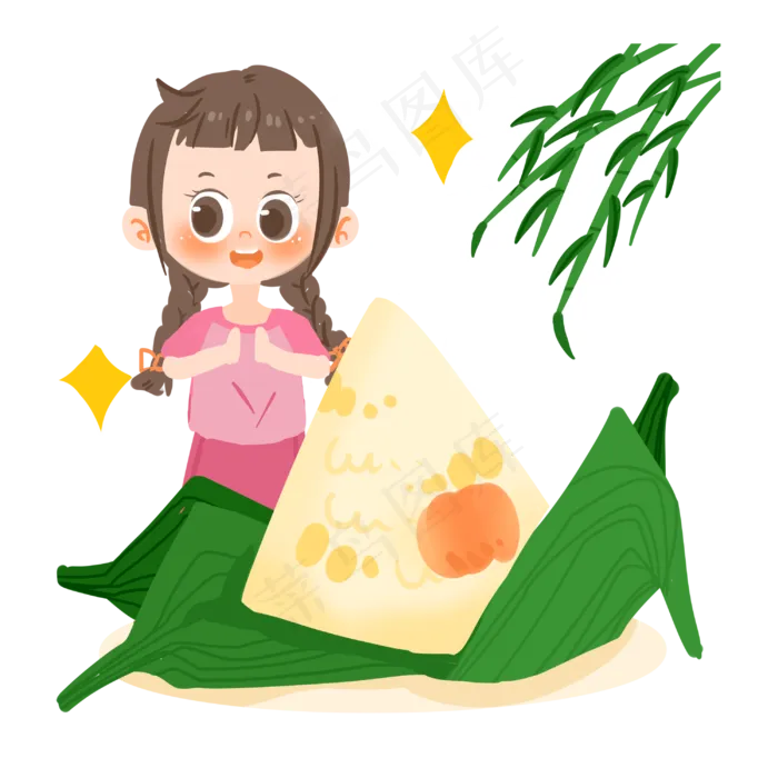 端午节卡通女孩吃粽子PNG素材(3000X3000(DPI:300))psd模版下载