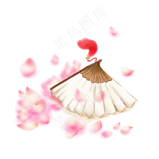 古风浅色手绘折扇免扣装饰清新唯,免抠元素