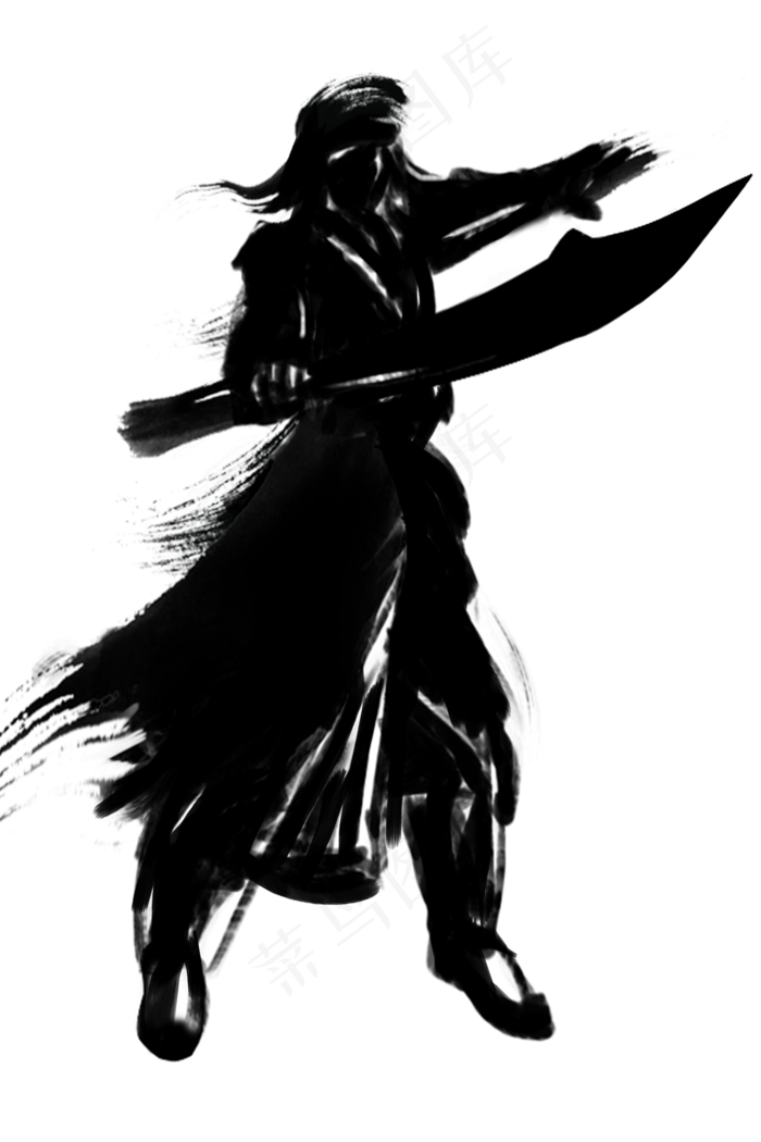 水墨拿大刀的人物