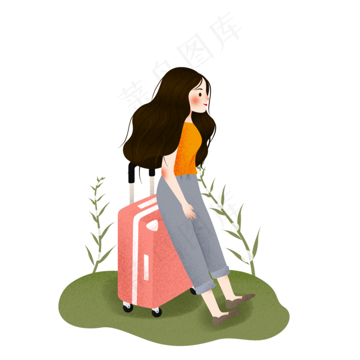 水彩女孩行李旅行插图(2000X2000(DPI:96))psd模版下载