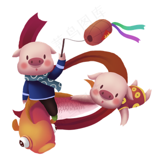 猪年锦鲤主题手绘免抠元素