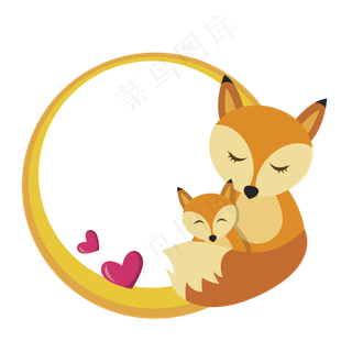 卡通可爱狐狸母子矢量素材