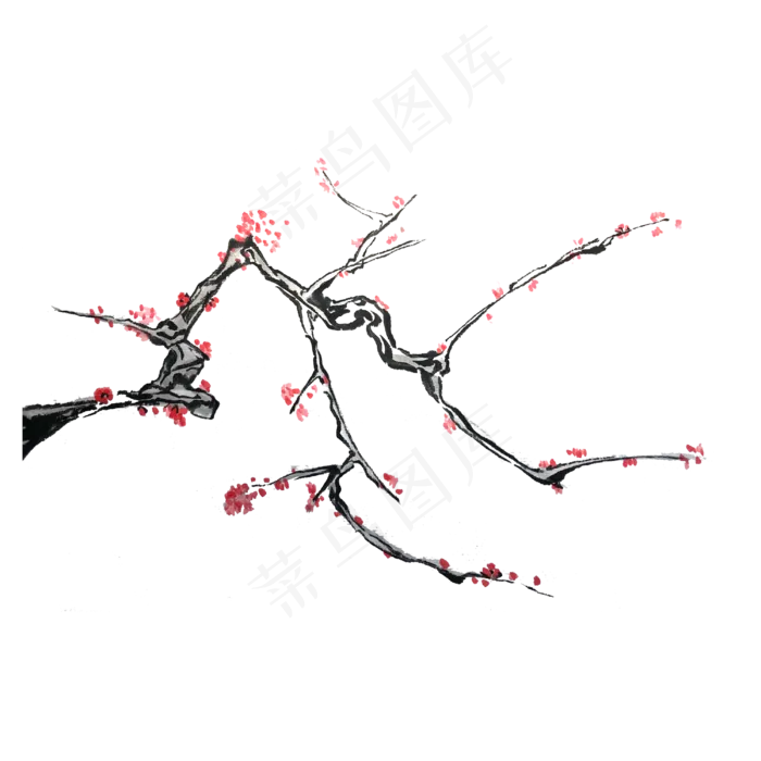 中国水墨梅花绿梅鸟PNG,免抠元素(1080X1080(DPI:72))psd模版下载