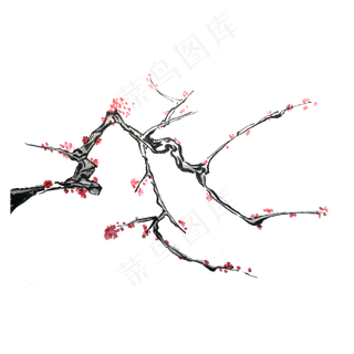 中国水墨梅花绿梅鸟PNG,免抠元素