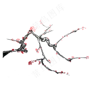 中国水墨梅花绿梅鸟PNG,免抠元素