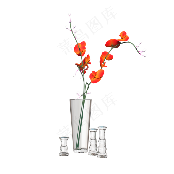玻璃水杯插红色花