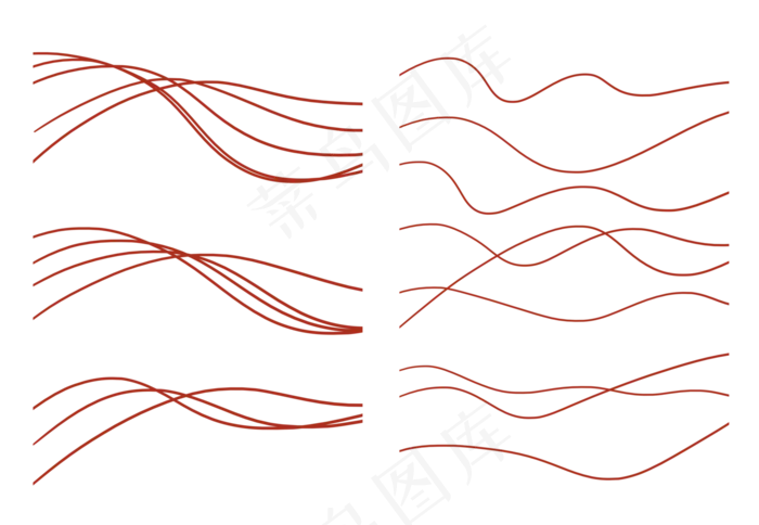 极简装饰红色波浪线,免抠元素(4966*3438px)psd模版下载