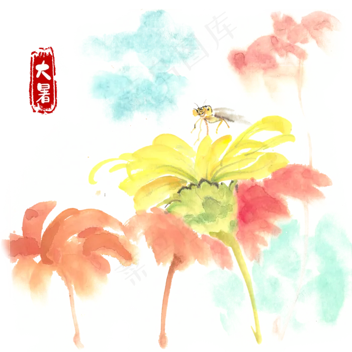 大暑黄色花卉与昆虫(4724X4724(DPI:300))psd模版下载