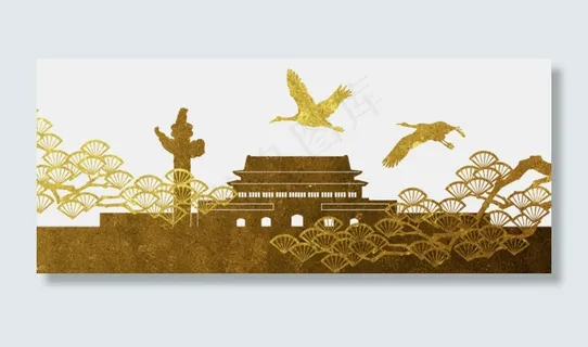 *华表松树仙鹤剪影