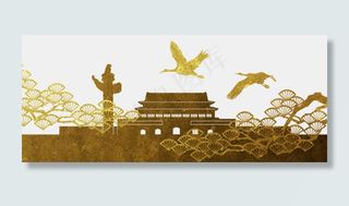 *华表松树仙鹤剪影