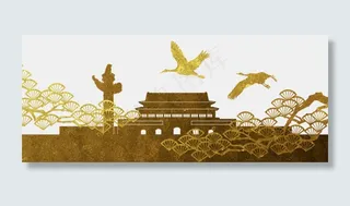 *华表松树仙鹤剪影