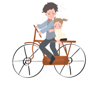 女儿坐在父亲自行车后座父亲节素