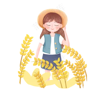 芒种收麦子女孩png素材