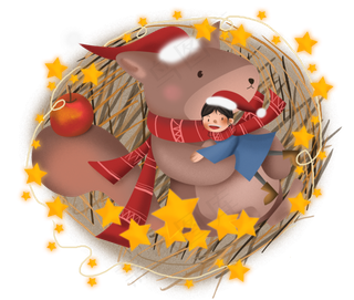 平安夜送苹果的女孩和松鼠,免抠元素