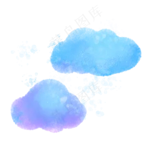 水彩手绘蓝色云朵PNG免抠素材