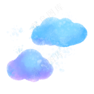 水彩手绘蓝色云朵PNG免抠素材